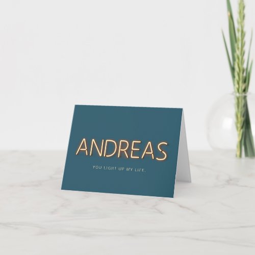 Andreas Name in Glowing Neon Lights Novelty Card