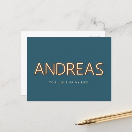 Andreas Name in Glowing Neon Lights Novelty Postcard