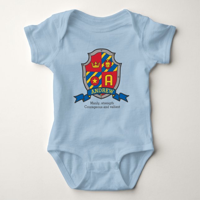 Andrew boys name & meaning knights shield baby bodysuit (Front)