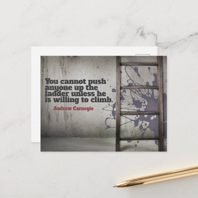 Andrew Carnegie Inspirational Quote "Push up" Postcard (Front/Back In Situ)