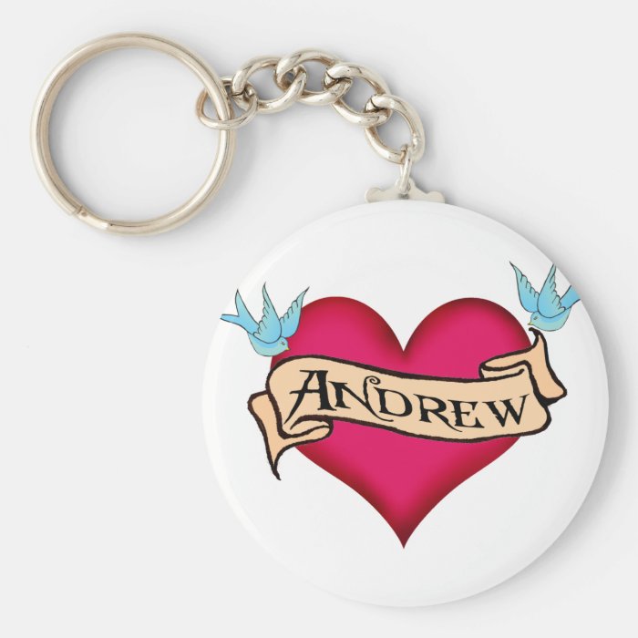 Andrew   Custom Heart Tattoo T shirts & Gifts Keychain