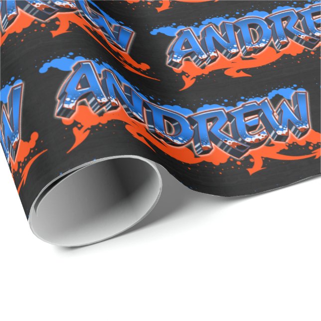 Andrew First Name Last Name Graffiti blue orange Wrapping Paper (Roll Corner)