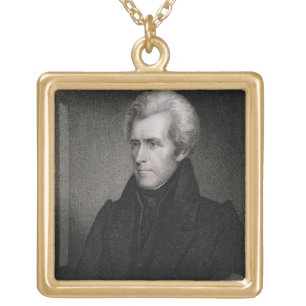 Andrew Jackson (engraving) Gold Plated Necklace