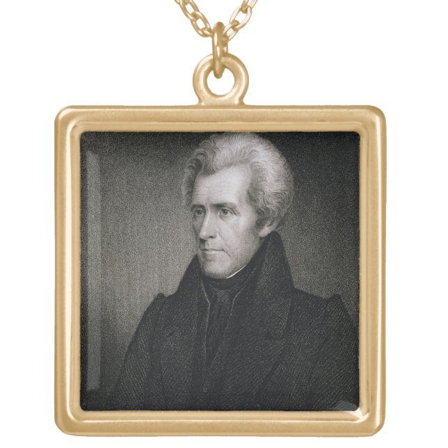 Andrew Jackson (engraving) Gold Plated Necklace (Front)