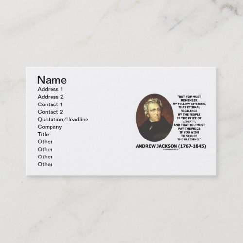Andrew Jackson Price Of Liberty Price Secure Quote Business Card