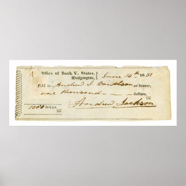 Andrew Jackson Signed Check from June 14th 1831 Poster (Front)