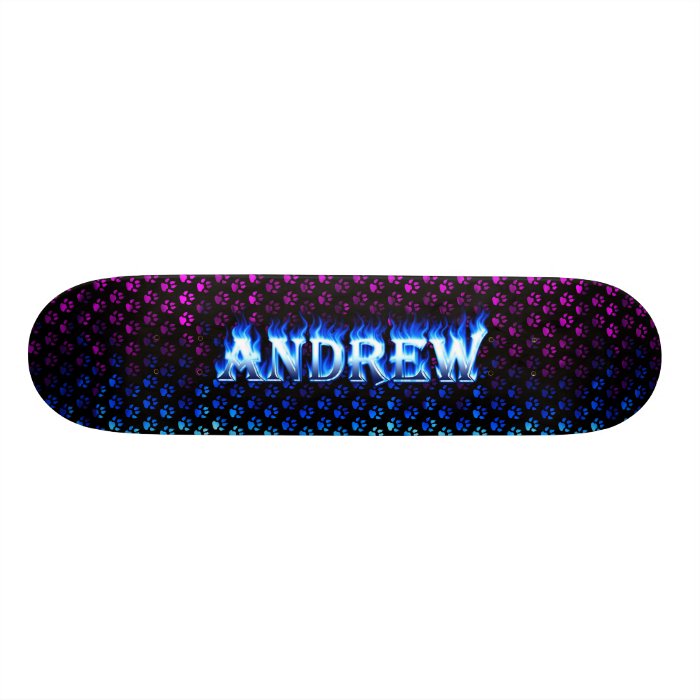 Andrew skateboard blue fire and flames design