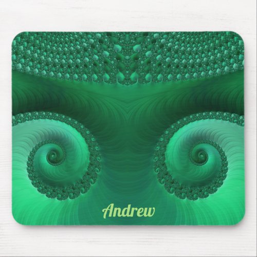 ANDREW  Zany Shades of Green Fractal Pattern Mouse Pad