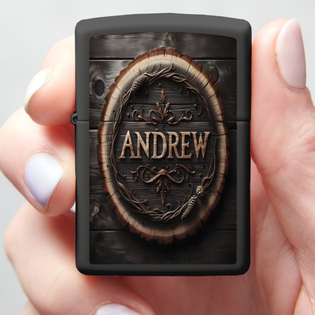 Andrew's Rustic Wood Carving Zippo Lighter (In Hand)