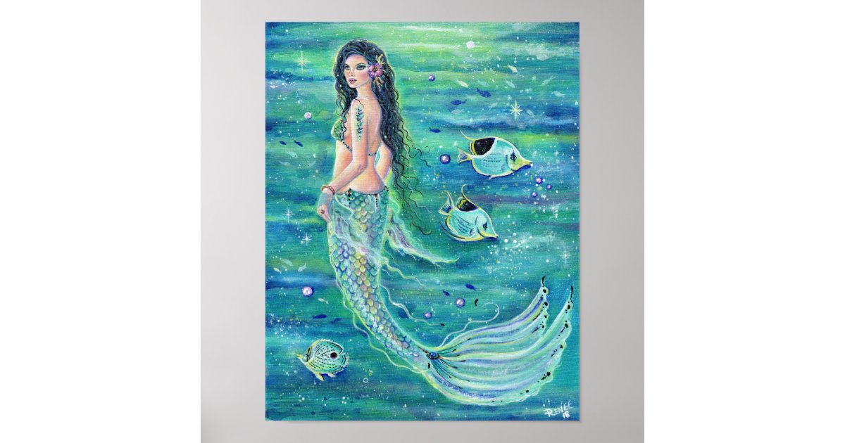 Andrina fantasy mermaid poster with angelfish | Zazzle