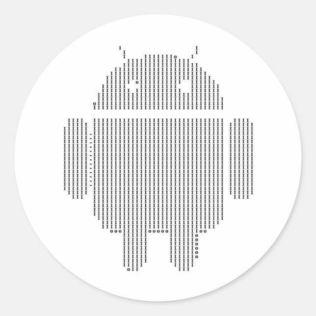 Android---Ascii black Classic Round Sticker (Front)