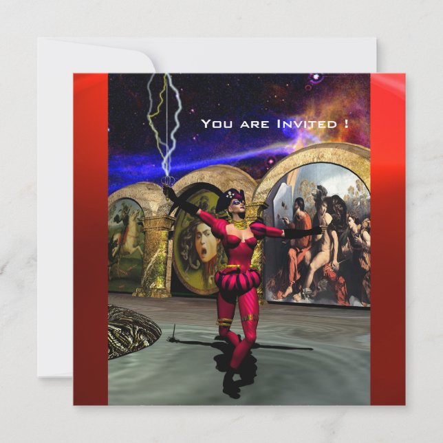 ANDROID BALLET,Red Fuchsia Blue Science Fiction Invitation (Front)