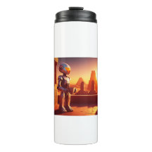 Android Drinking Coffee Looking At Pyramids