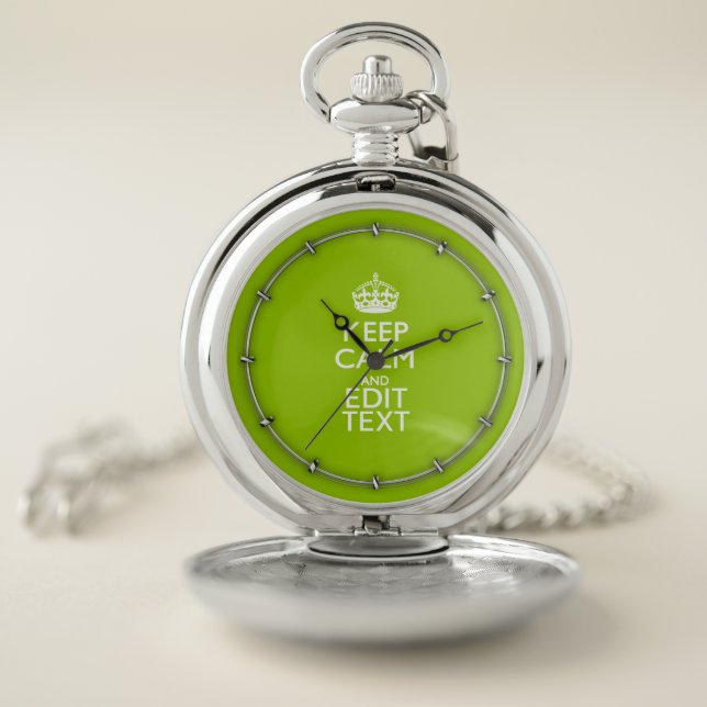 Android Green Decor Keep Calm And Your Text Pocket Watch (Inside)