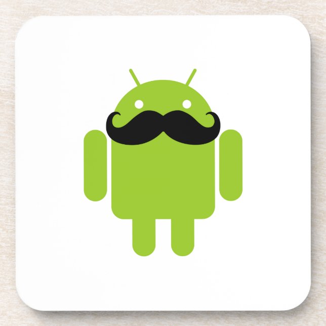 Android Robot Black Mustache Graphic Beverage Coaster (Front)