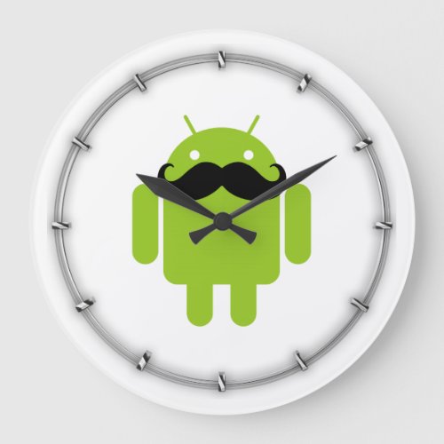 Android Robot Black Mustache Graphic Large Clock