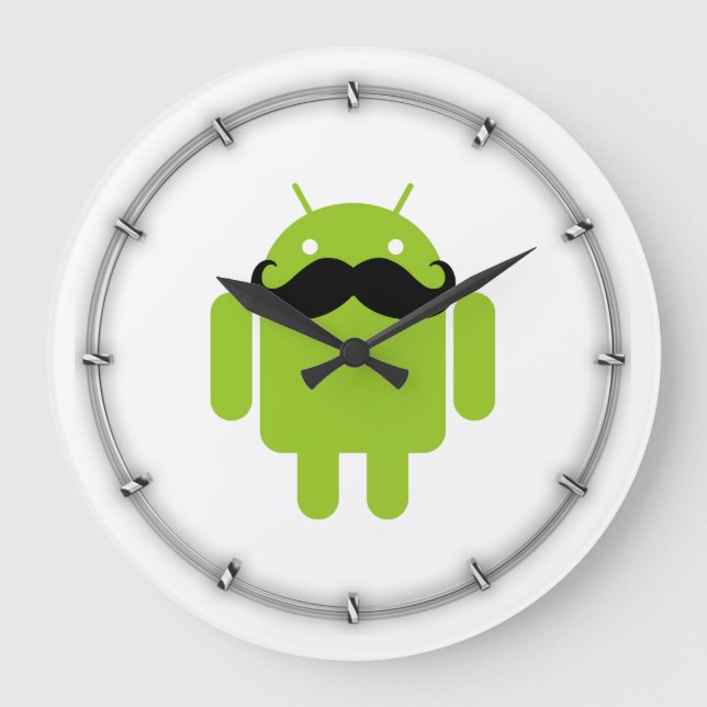 Android Robot Black Mustache Graphic Large Clock (Front)