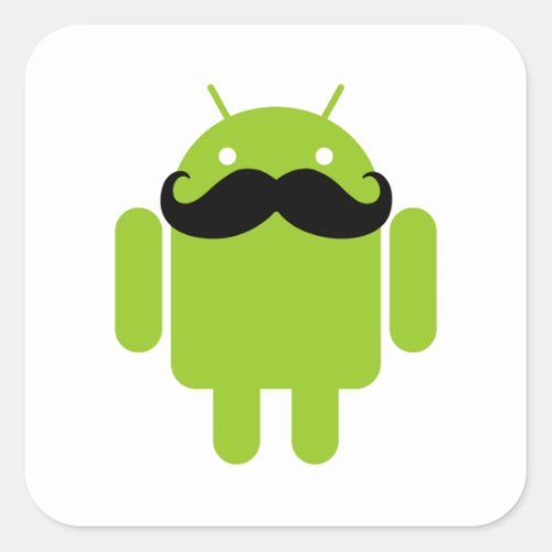 Android Robot Black Mustache Graphic Square Sticker
