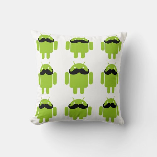 Android Robot Black Mustache Graphic Throw Pillow