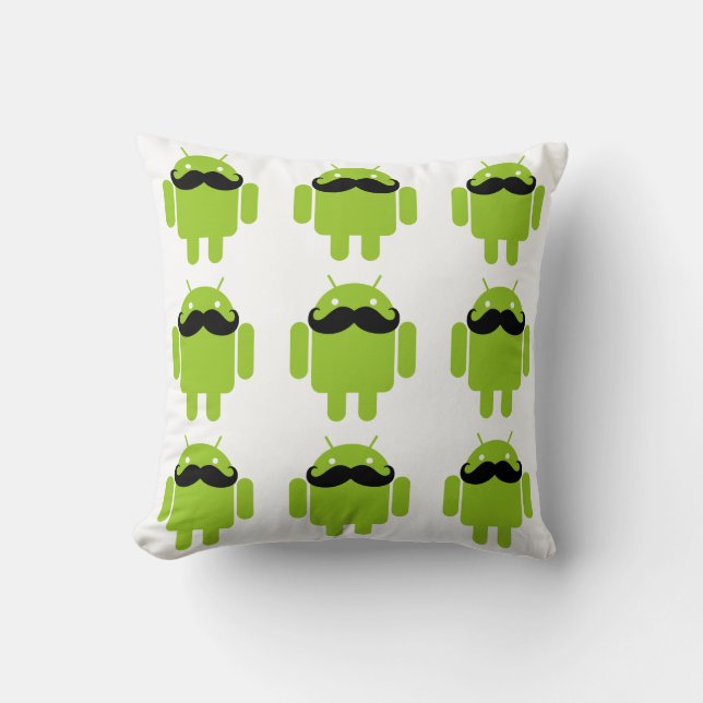 Android Robot Black Mustache Graphic Throw Pillow (Front)
