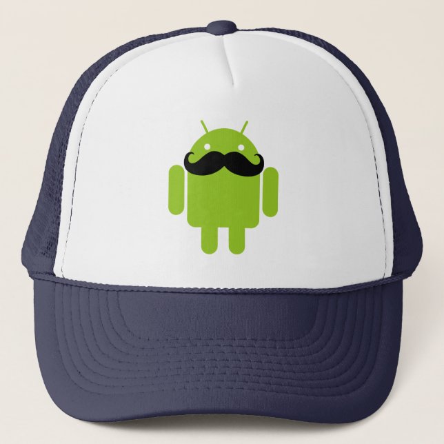 Android Robot Black Mustache Graphic Trucker Hat (Front)