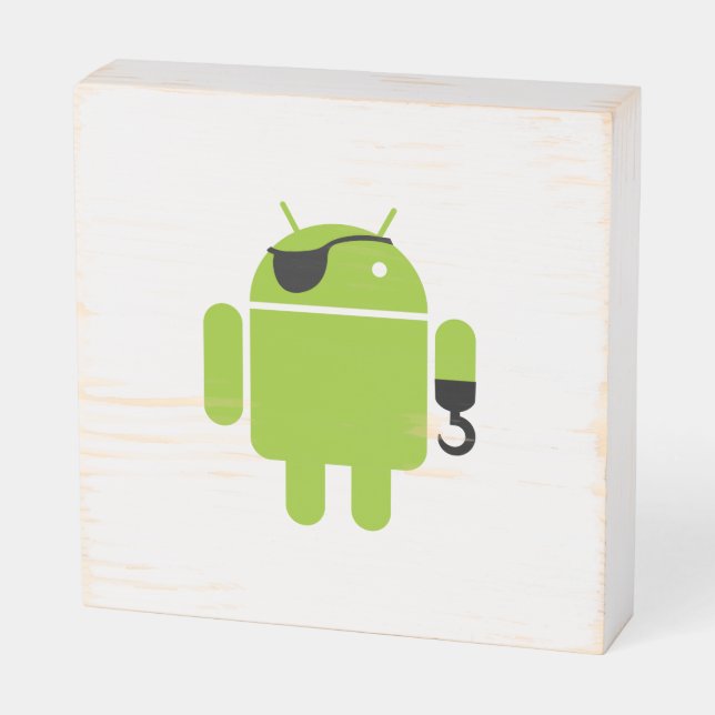 Android Robot Icon as a Pirate Wooden Box Sign (Angled Horizontal)