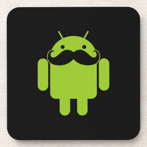 Android Robot Icon Mustache on Black Beverage Coaster
