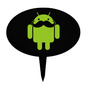 Android Robot Icon Mustache on Black Cake Topper