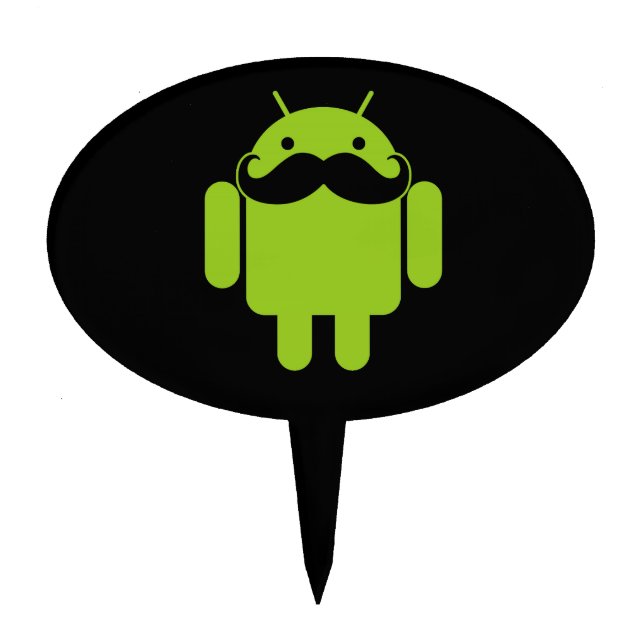 Android Robot Icon Mustache on Black Cake Topper (Front)