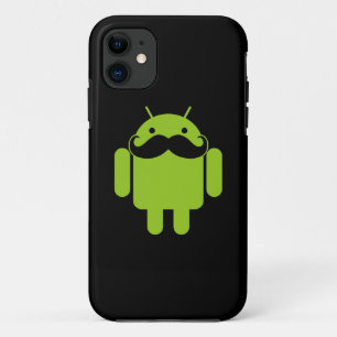 Android Robot Icon Mustache on Black iPhone 11 Case
