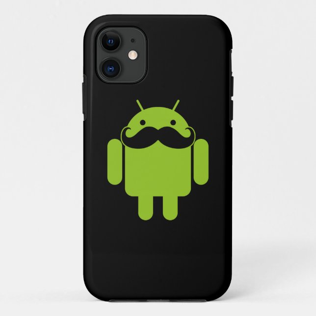 Android Robot Icon Mustache on Black Case-Mate iPhone Case (Back)