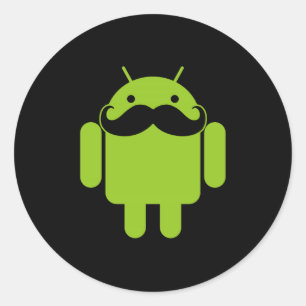 Android Robot Icon Mustache on Black Classic Round Sticker