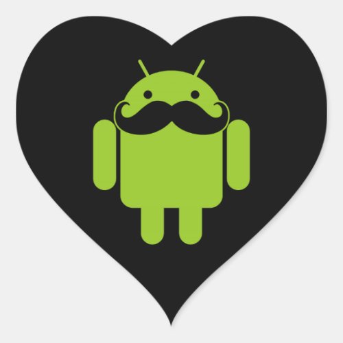 Android Robot Icon Mustache on Black Heart Sticker