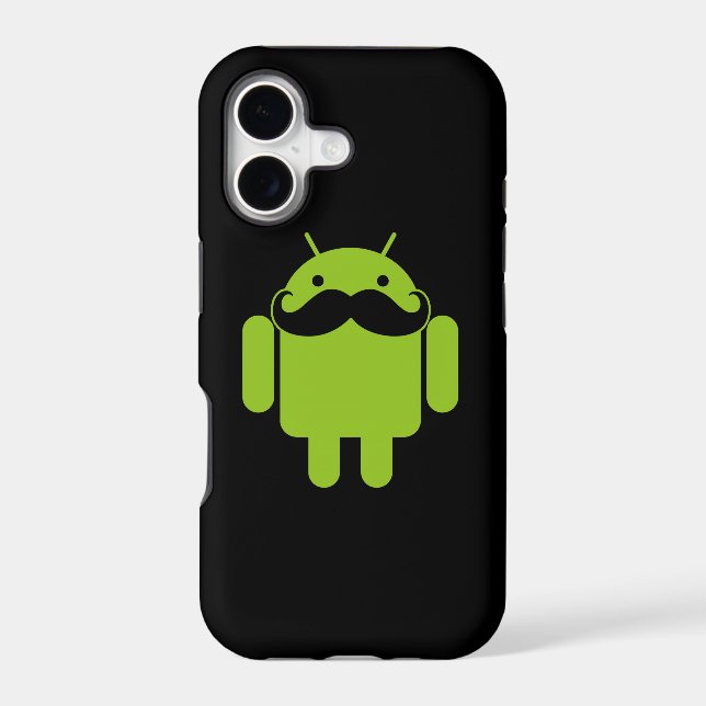 Android Robot Icon Mustache on Black Iphone Case (Back)
