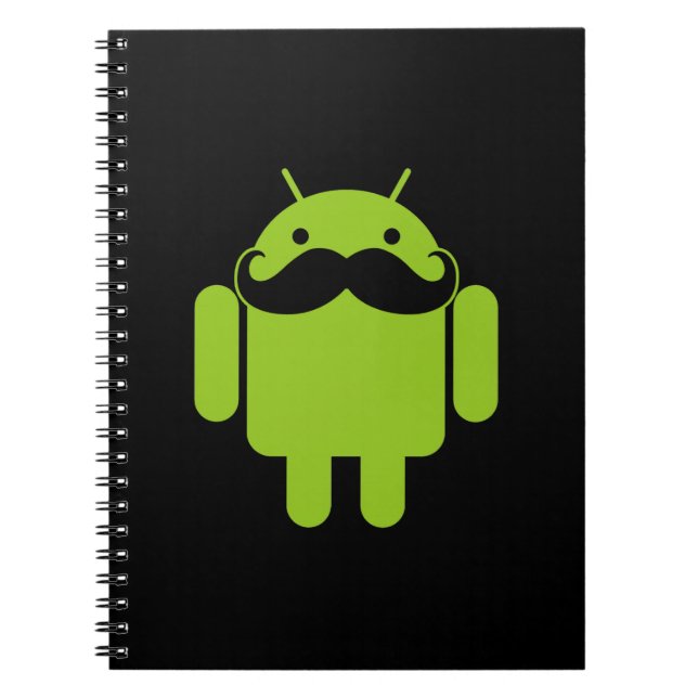 Android Robot Icon Mustache on Black Notebook (Front)