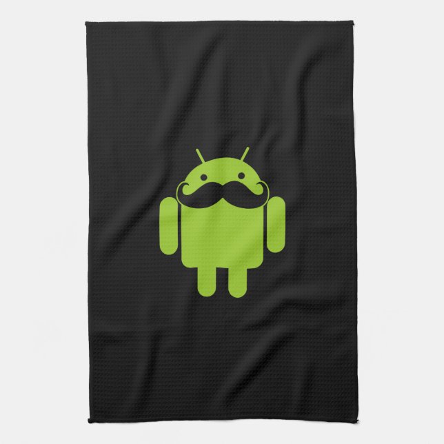 Android Robot Icon Mustache on Black Towel (Vertical)