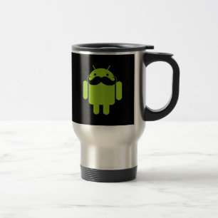 Android Robot Icon Mustache on Black Travel Mug