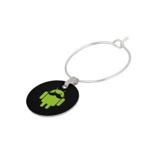 Android Robot Icon Mustache on Black Wine Glass Charm