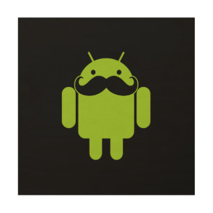 Android Robot Icon Mustache on Black Wood Wall Decor