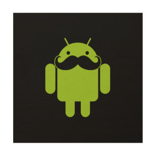 Android Robot Icon Mustache on Black Wood Wall Decor