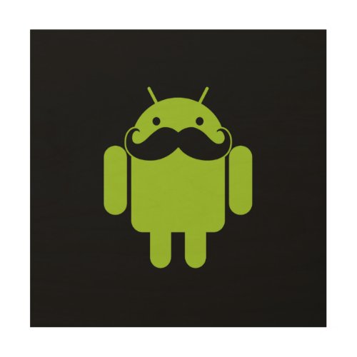 Android Robot Icon Mustache on Black Wood Wall Decor