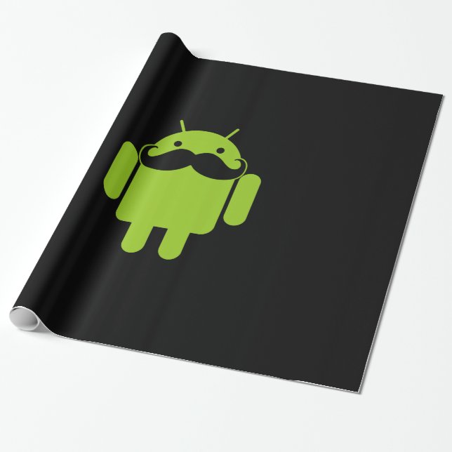 Android Robot Icon Mustache on Black Wrapping Paper (Unrolled)