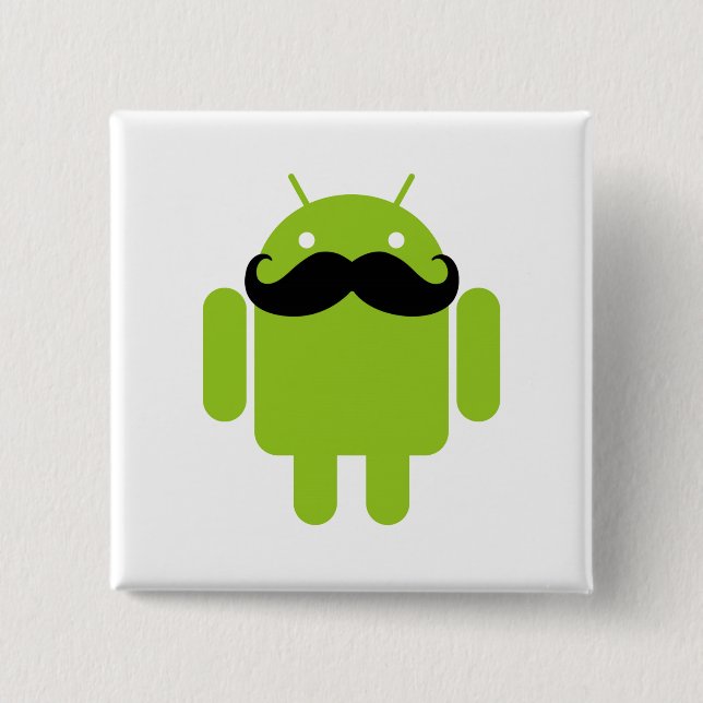 Android Robot Icon Mustache Pinback Button (Front)