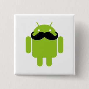 Android Robot Icon Mustache Pinback Button