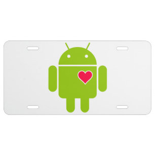 Android Robot Icon with a Heart License Plate