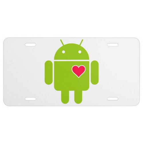 Android Robot Icon with a Heart License Plate