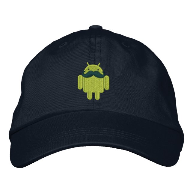 Android Robot Mustache Embroidery Embroidered Baseball Cap (Front)