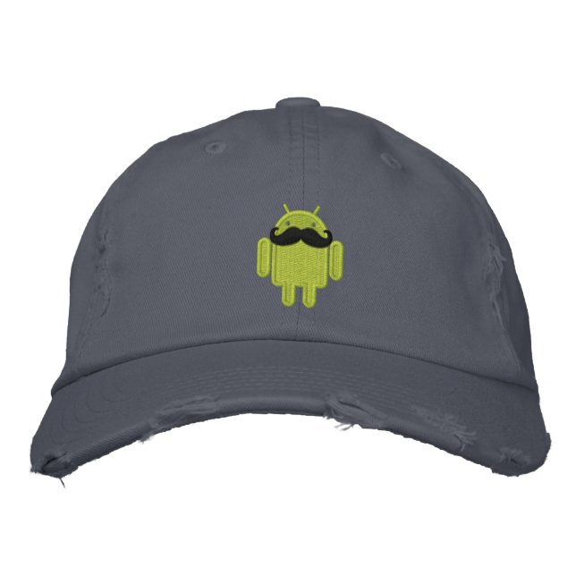 Android Robot Mustache Embroidery Embroidered Baseball Hat (Front)