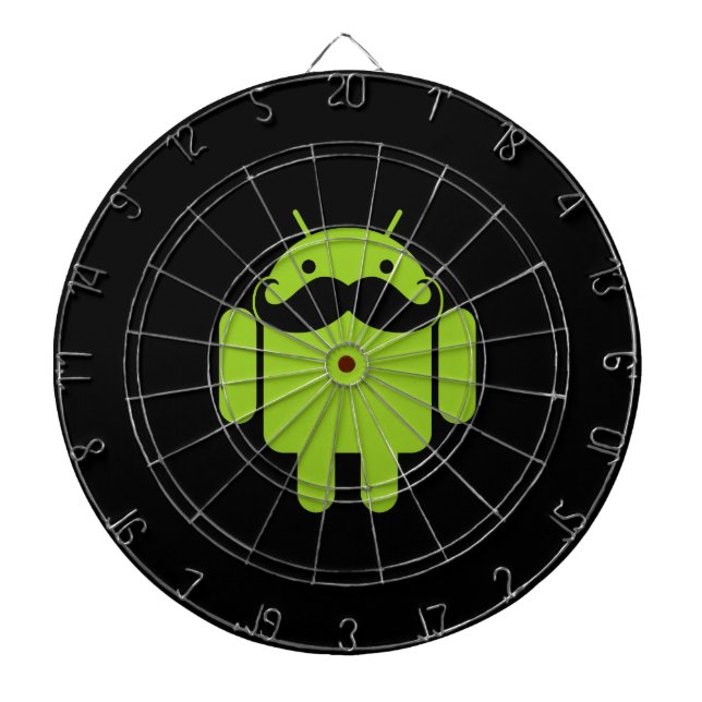 Android Robot Mustache on Black Dart Board (Front)