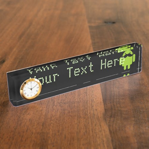 Android Robot Mustache on Black Desk Name Plate